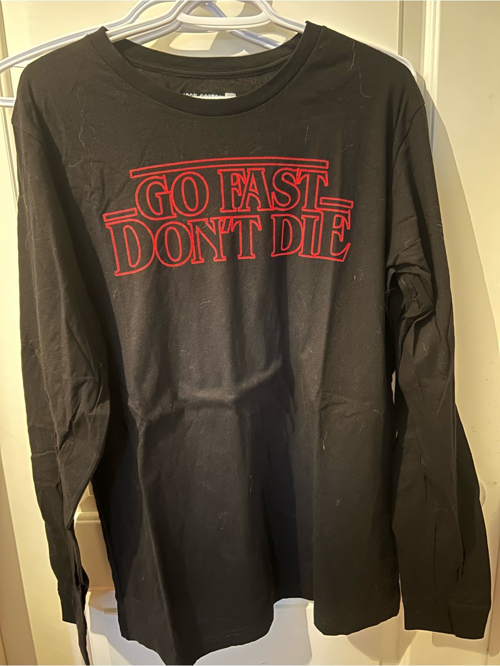 Go Fast Don't Die Graphic Long-Sleeve Shirt - Black with Red Print